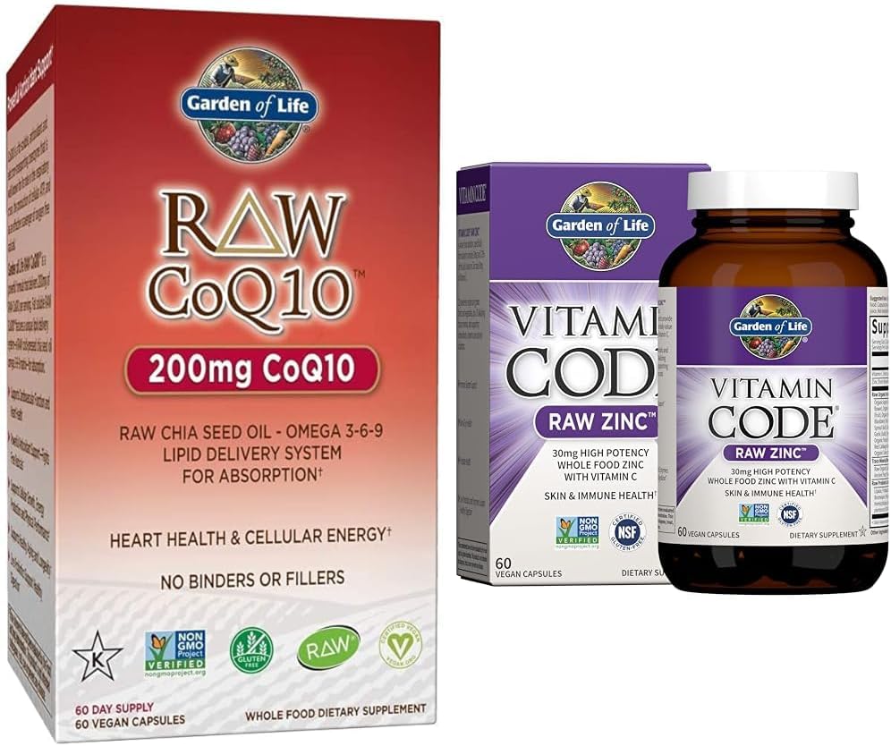 Zahrada života Vegetariánská Omega 3 6 9 Dodatek - Raw CoQ10 Chia Seed Oil All Food Nutrition & Zinc doplňky 30mg High potency Raw Zinek a vitamín C Multiminerální doplněk