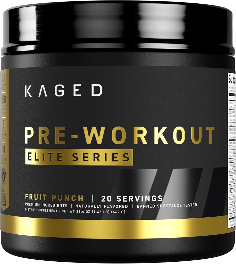 Kaged High Stimulant Pre Workout Powder 124; Ovocný punč 124; Pre- Kaged Elite CLANE124; L- Citrulline CLANE124; Creatine CLANE124; Beta Alanine CLANE124; 388mg Caffeine CLANE124; Nitric Oxide Booster CLANE124; 20 Serings