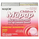 MAJOR Dětské mapap Acetaminofen 160 mg Žvýkací tablety - Reliever bolesti / Reducer horečky - Aspirin Free - Ibuprofen Free - pro věk od 2 do 11-24 Počet (1 balení)