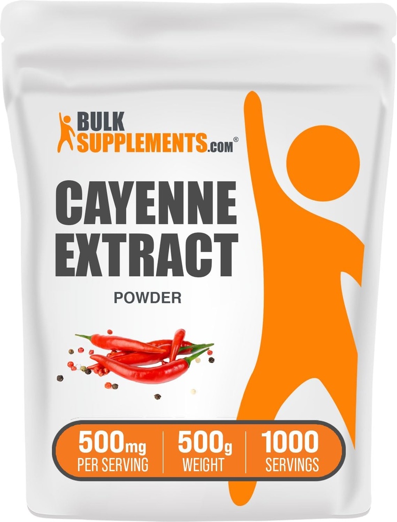 BulkSupplements.com Cayenne Pepper Extract Powder - Capsaicin Supplement, Capsicum Extract - 500 mg Cayenne Extract per Serving, Cayenne Supplement - Gluten Free (500 gramů - 1,1 lbs)