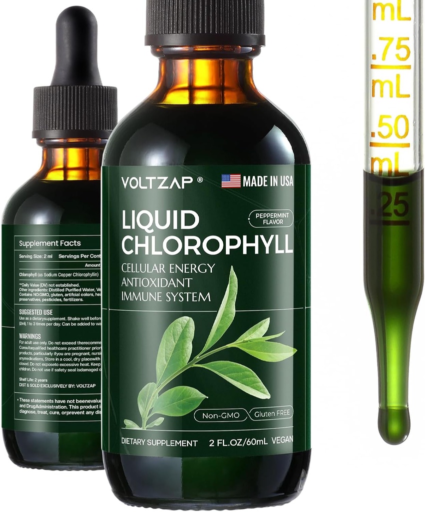 Chlorofyl tekuté kapky - Premium tekuté chlorofyl doplňky pro imunitní podporu, zvýšení energie, stravitelná podpora, Gut & Skin Health - Natural & Non- GMO & Vegan Mint ochucené 2fl.oz