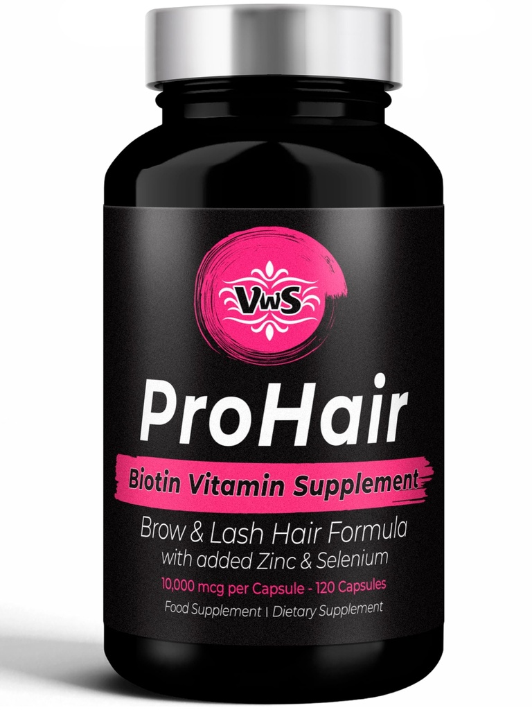 VWS Biotin 10 000 mcg Dietní dodatek w / zinek & selen k podpoře tlustší růst vlasů, silnější nehty a zdravá kůže pro ženy a muže, 120 Veganské kapsle