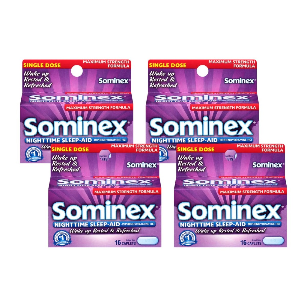 Sominex Nighttime Sleep- Aid Caplet, Maximální síla, 16- Počet krabic (balení po 4)