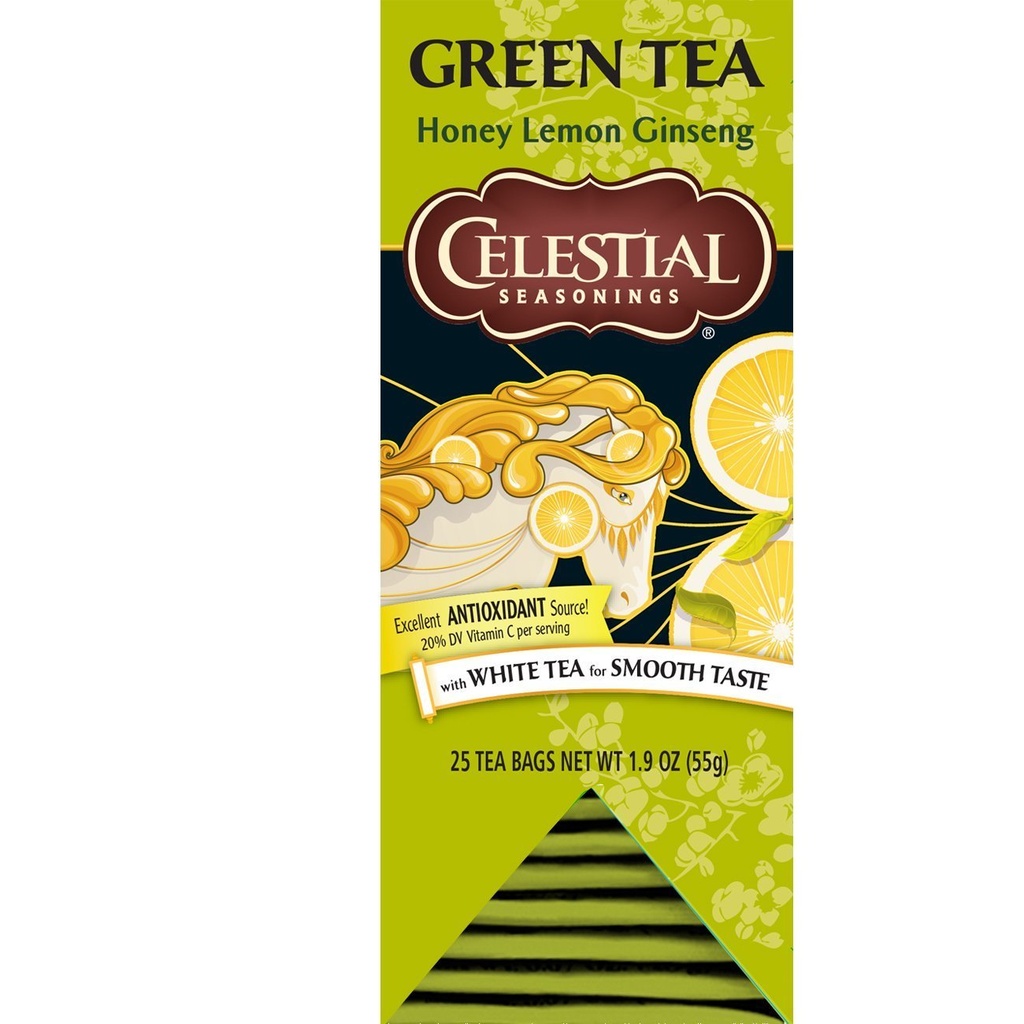 Celestial Seasonings Green Tea, Honey Lemon Ginseng, 25 hrabě (balení po 6)