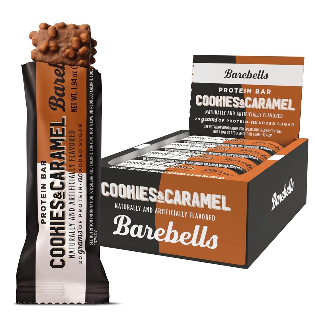 Barebells Protein Bary Cookies a karamel - 12 Počet, 20g Vysoké proteinové léčby - Čokoláda Nutriční Bar s 1g Celkem Sugars - On-The-Go snídaně nebo Post- cvičení Snack