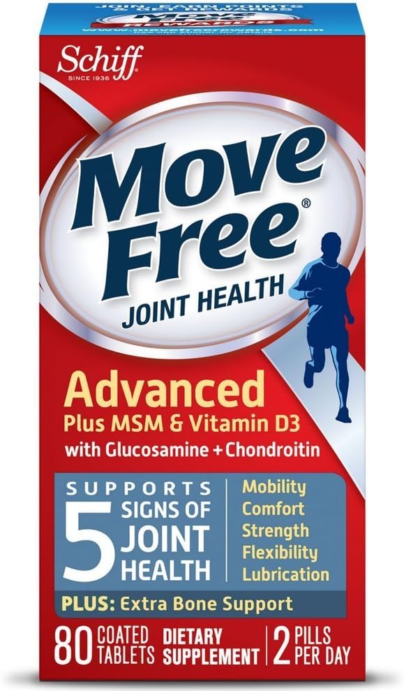 Move Free Advanced Plus MSM a vitamin D3, 80 tablet - Dodatek ke společnému zdraví s Glucosamine a Chondroitin (balení po 2)