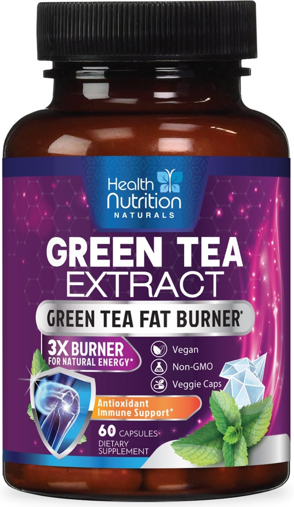 Zelený čaj Extract Kapsle - Standardizované 45% EGCG & 98% Polyfenoly - 3X Síla Zelený čaj Přírodní energie, Bylinný dodatek s Heart & Antioxidant Health Support, Lahvička v USA - 60 Kapsle