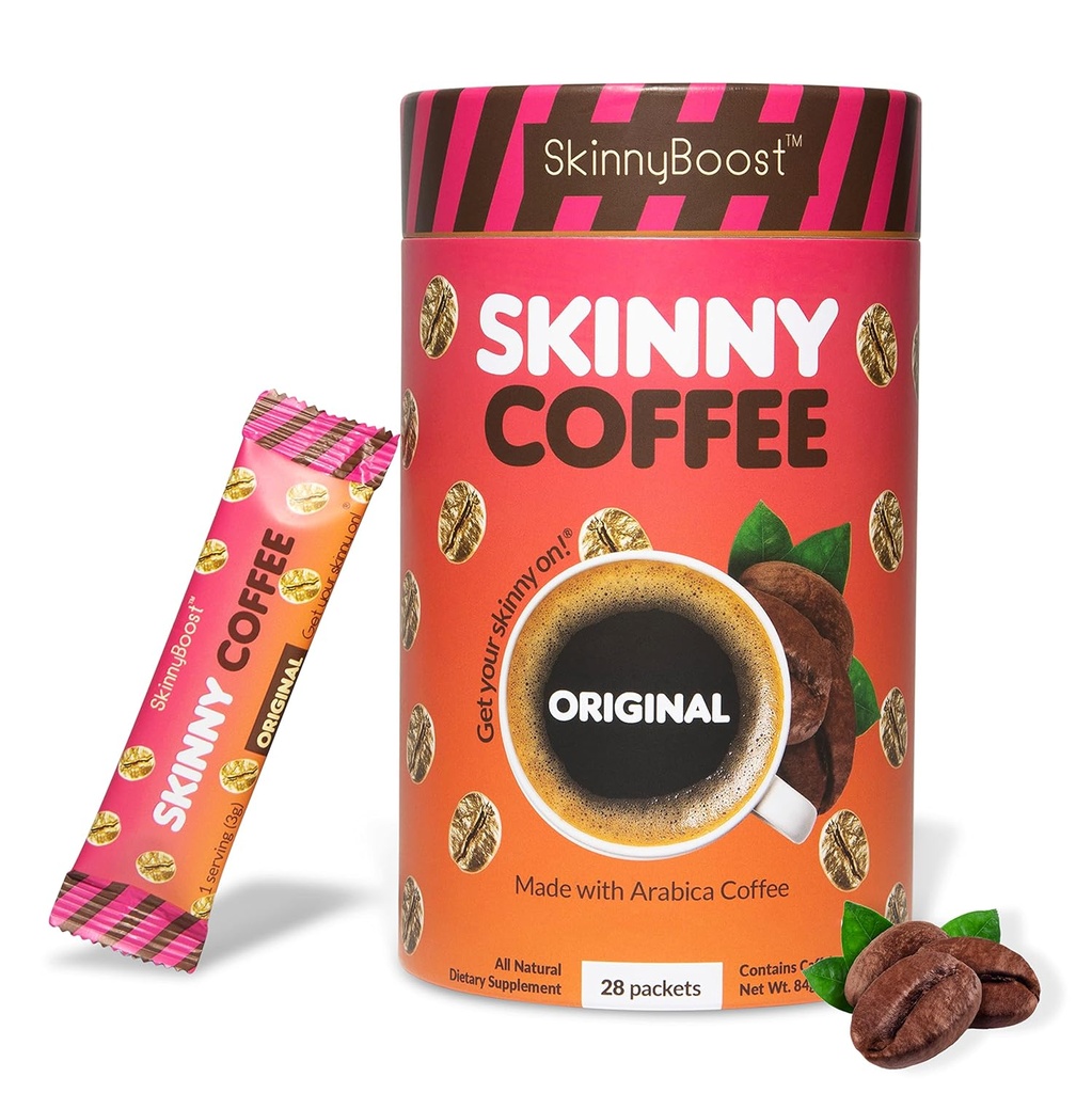 Skinny Boost Instant Skinny Coffee Sticks (Neochucené) - Made with Arabica Coffee Beans, Garcinia Cambogia, Green Tea Extract, B Vitamíny, Vláknina a Prebiotika -Cukr Free-Keto Friendly (28 Packets) - habs.com - Montreal Canadiens Fanoušci Mezinárodní
