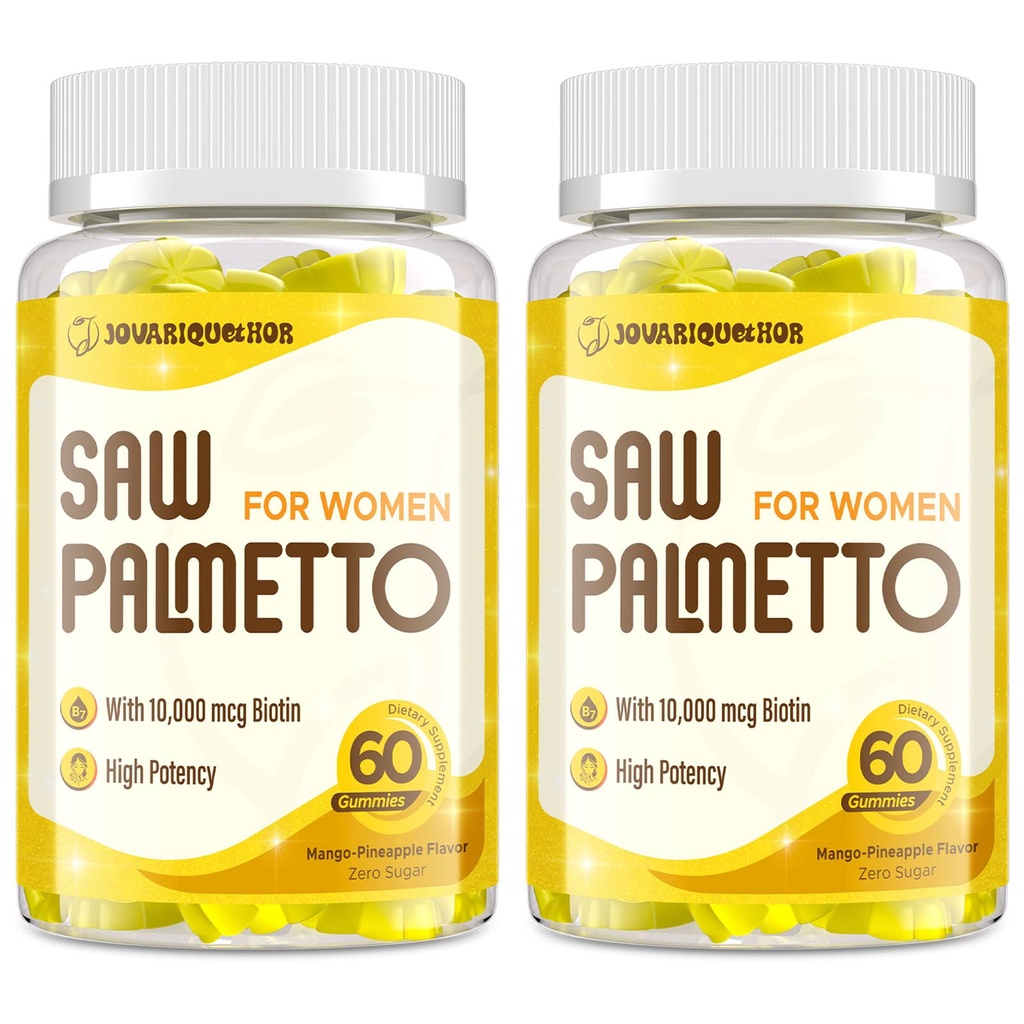 Saw Palmetto pro ženy - DHT Block Vlasový růst Dodatek - 500mg Potent Saw Palmetto Gummies pro vlasy, kůže, nehty, Močové Wellness - Mango- Ananas Flavor - 120 Gummies