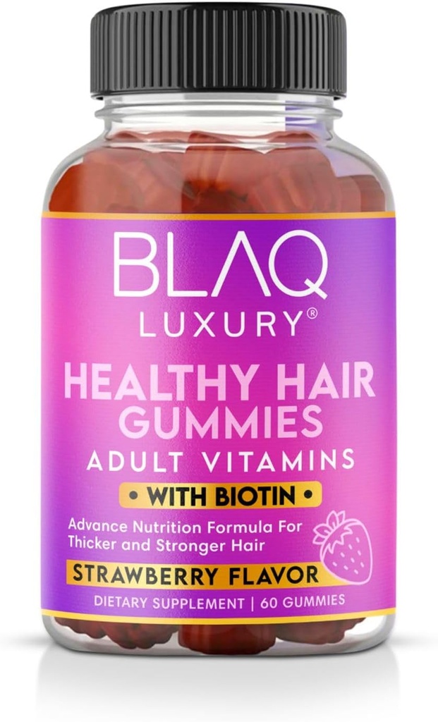 Blaq Luxusní Biotin Gummies - růst vlasů Vitamíny s 5000mcg Biotin per Serving B12, B6, kyselina listová, jód, zinek 124; Doplněk vlasů pro růst vlasů 124; pro ženy a muže 124; 1 Měsíční dodávky