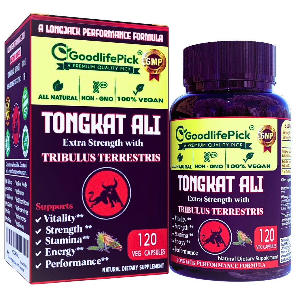 Extra síla Tongkat Ali s Tribulus Terrestris. Výkonný (100: 1) Longjack / Tongkat Ali Extract. 120 Veg Kapsle Tongkat Ali for Men.All Natural, Non- GMO, Vegan, No Stearate, No Rice Powder