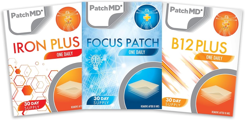 Iron Plus, B12 Energy Plus, & Focus Topical Patch Bundle - 30 dní dodávky
