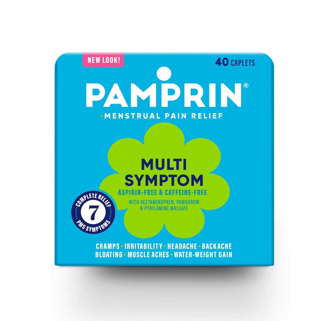 Pamprin Multi- Symptom Formule, s acetaminofen, menstruační období Symptomy Relief včetně křeče, bolest, nadýmání, a podrážděnost 40 Kaplety