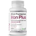 Koji Fermented Iron Plus - Železný dodatek s vitamínem C, vitamin D3 a folát pro podporu krve, snadno absorbovaný a biologicky dostupný, žaludek Friendly, Vegan, Non- GMO - 60 Kapsle