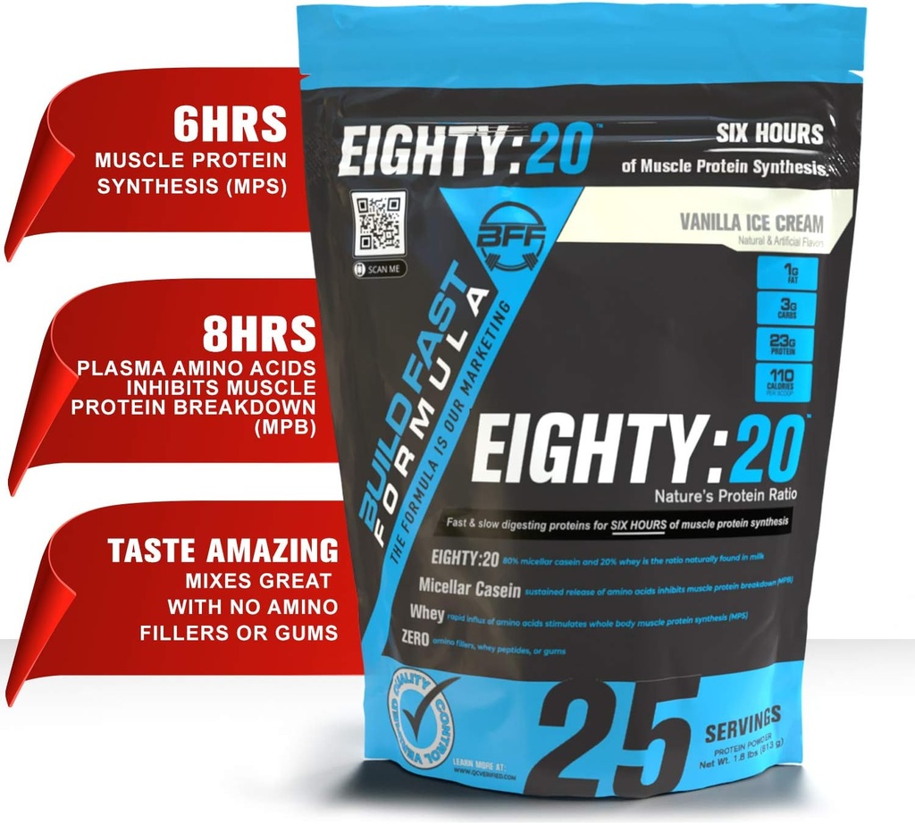 Osmý: 20 Powder protein kasein & syrovátka Blend 124; Rychlé a pomalé trávení bílkovin pro 6 hodin Muscle Protein Syntéza pro muže a ženy 124; Keto Friendly & Great Toasting (Vanilla Ice Cream)