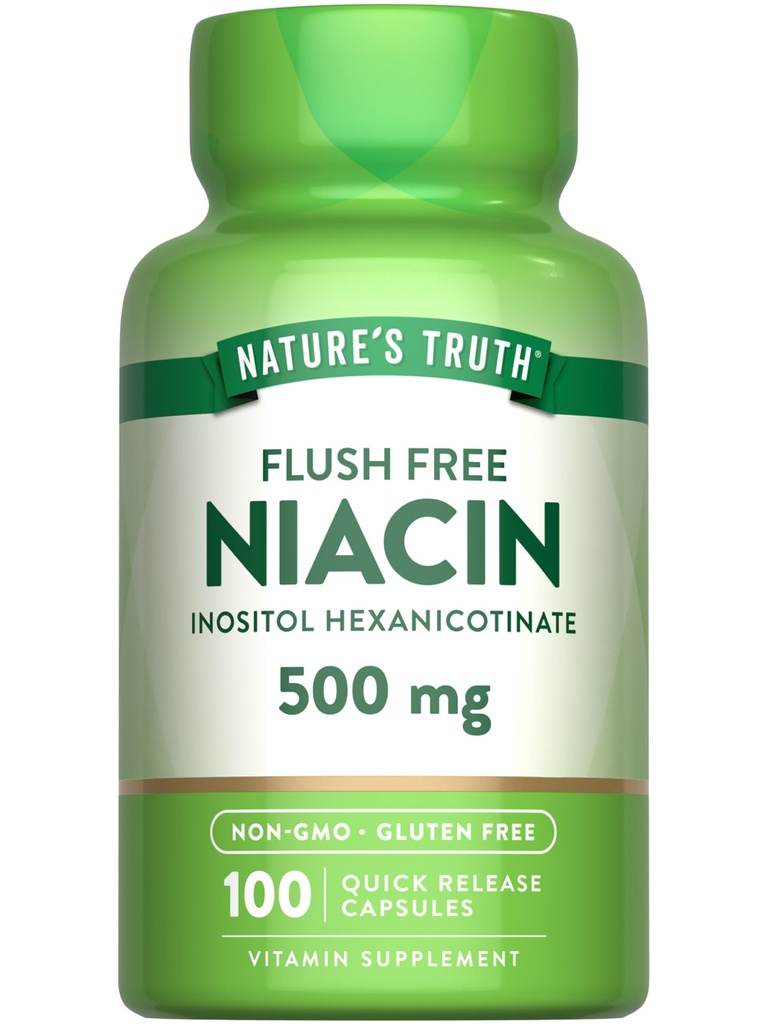 Nature 's Truth Flush Free Niacin CLAS124; 500mg CLAS124; 100 Kapsle CLAS124; Non- GMO & gluten Free Supplementary