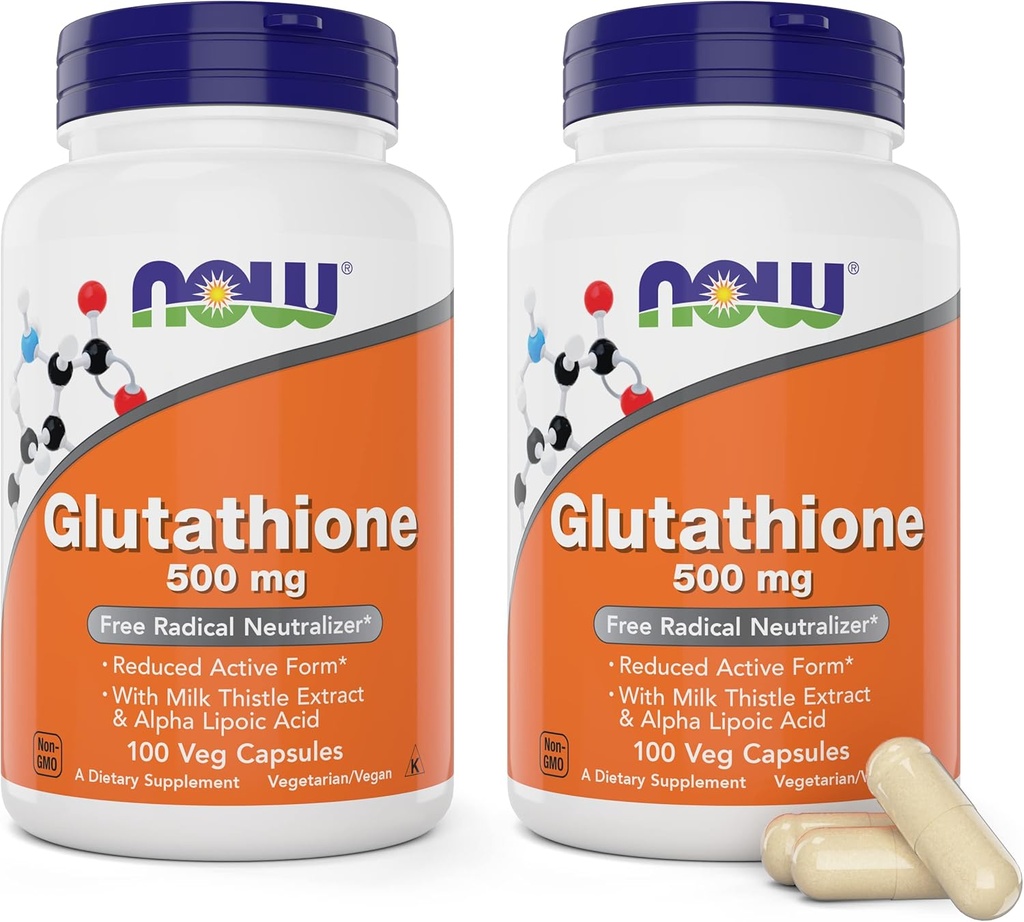 Glutathione 500 mg, 100 Veganových kapslí (Balení po 2) - Redukovaný formulář GSH dodatek - Vylepšený mléčným výtažkem a kyselinou alfa