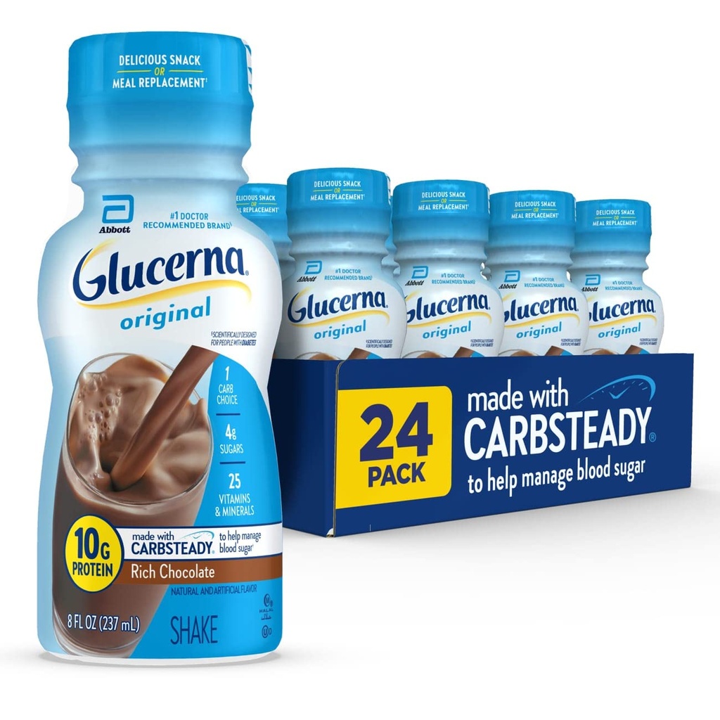 Glucerna Original Diabetes Care Shake, Rich Chocolate, Diabetic Meal Náhrada za podporu Blood Sugar Management, 10g Protein, 180 Calories, Ready to Drink, 8-fl- oz Lahvička, 24 Pack