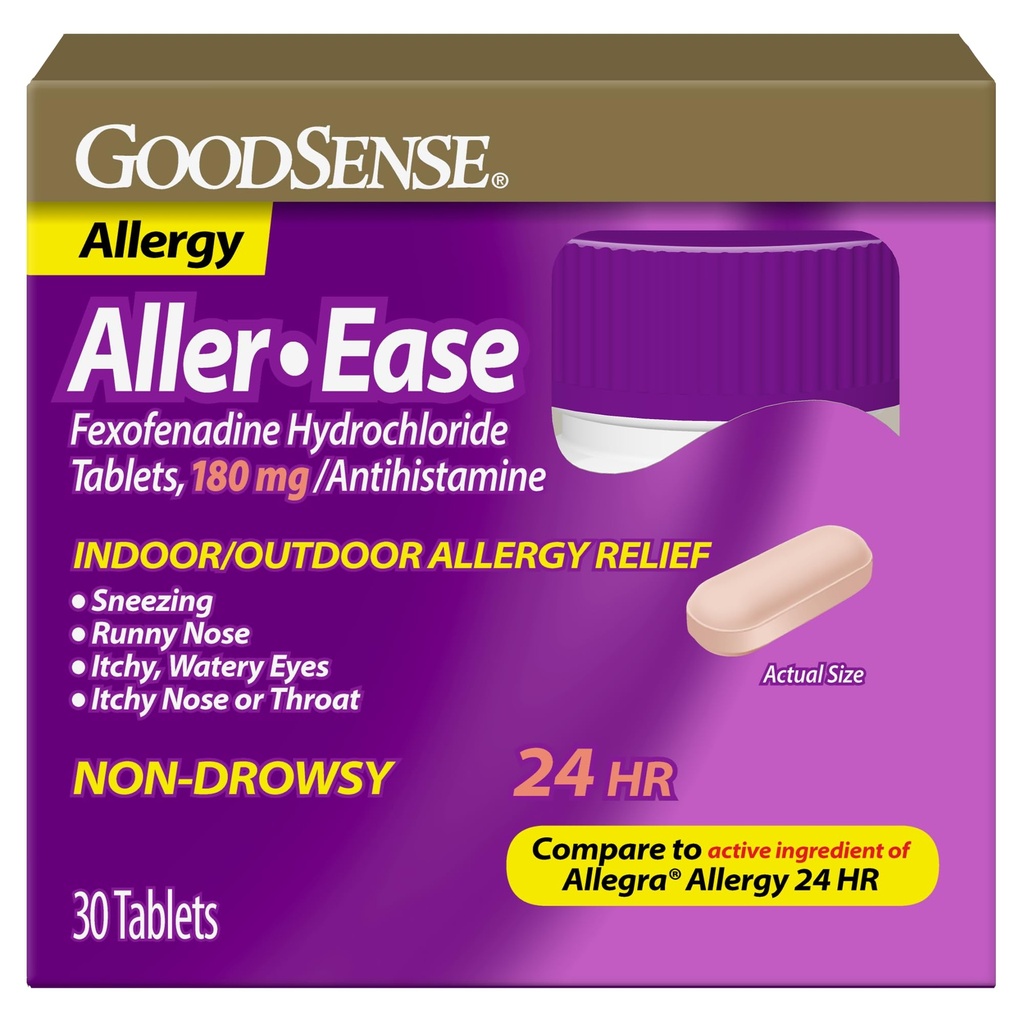 GoodSense Aler- Ease - Fexofenadine Hydrochloridum 180 mg tablety - 24-hodinová alergická medicína pro vnitřní a venkovní pomoc, 30 Počet