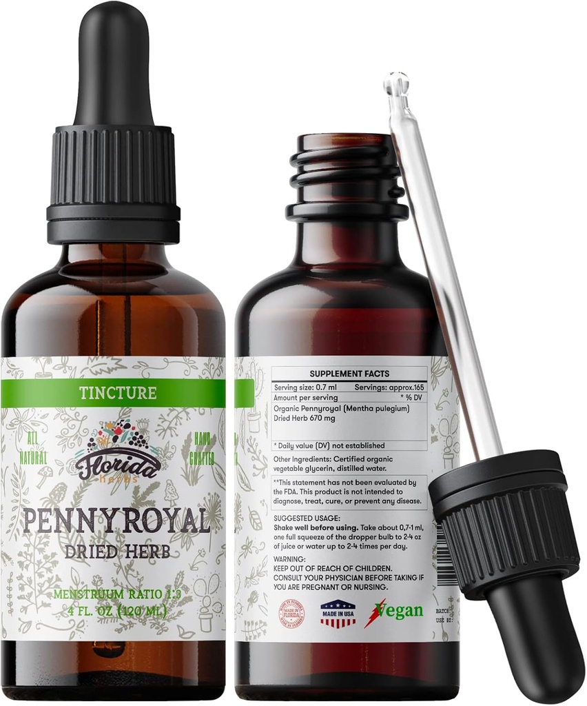 Pennyroyal Tincture, Organic Pennyroyal Extract (Mentha pulegium) Sured Herb, Non- GMO in Cold- Pressed Organic Zeleninové Glycerin 2 oz, 670 mg