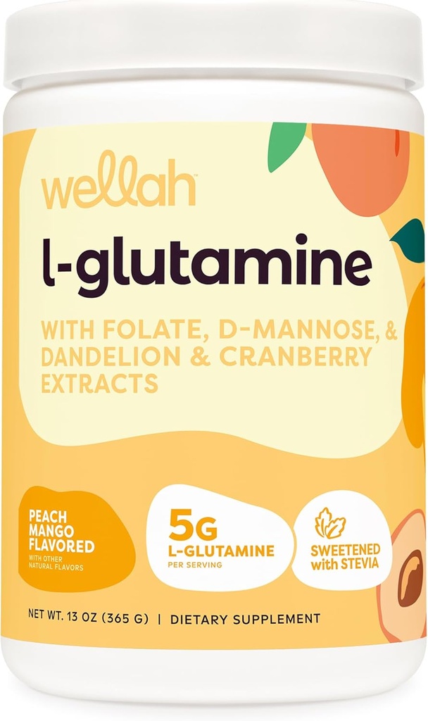 Wellah L- glutamin Peach Mango (50 Servings) - 5g L- glutamin Per Serving, Sweeced with Stevia