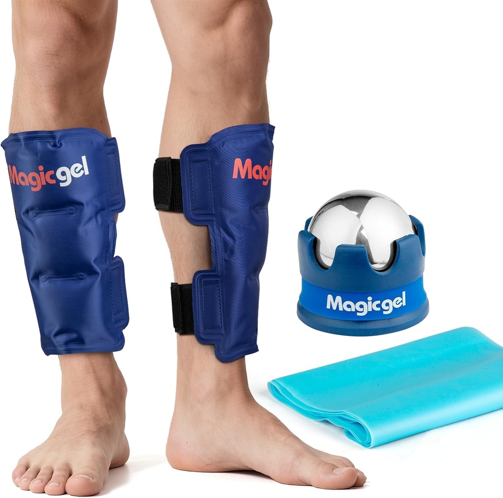 Shin Splint Relief: Hot & Cold Packs, Cryoball & Stretch Bands for Shin Spliins C124; Hot & Cold Therapy for Leg Pain Relief C124; by Magic Gel