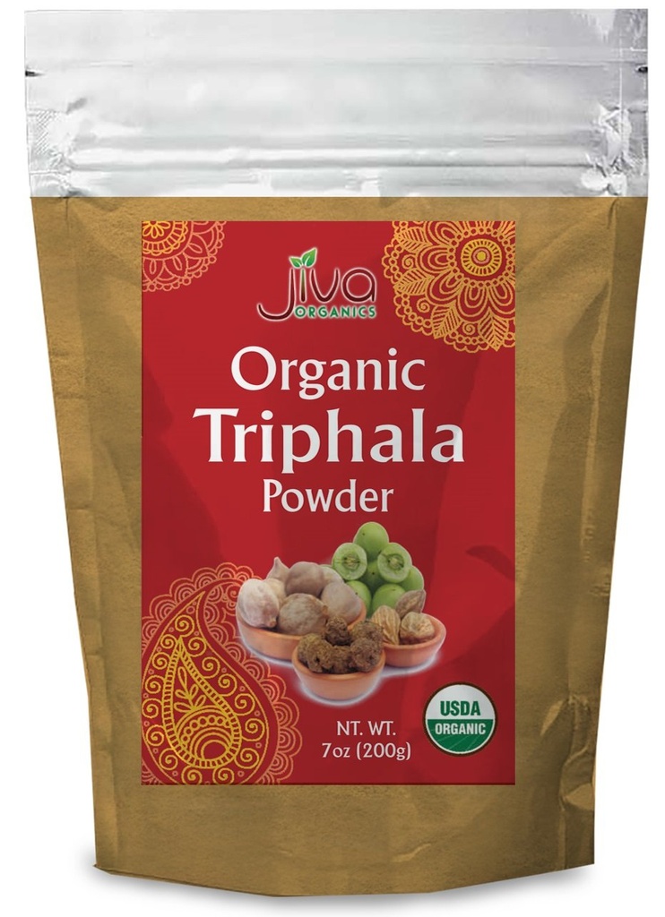 Jiva Organics Organic Triphala Powder 7 Ounce Bag - Ground Amla, Bhibitaki, a Haritaki Fruits směsi, 100% přírodní & Non- GMO