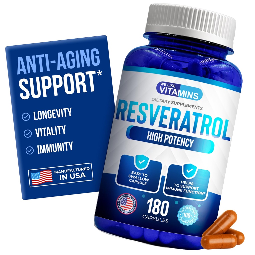 Máme rádi Vitamíny Resveratrol 1000mg na servírování - 180 Snadno spolknout Veggie Kapsle - Přírodní Resveratrol dodatek 1000mg - Antioxidant dodatek pomáhá podporovat antiaging a imunitní systém
