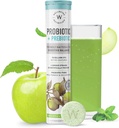 Wellbeing Nutrition Daily Probiotics + Prebiotics PHI124; Zlepšit metabolismus, Relief kyselosti, Digestion & Gut Health PHI124; 18 Billion CFU Organic Probiotics Dodatek pro muže a ženy (21 Effervescent Tabs)