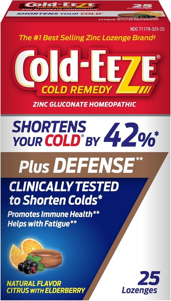 Cold- Eeze Plus Defense Přírodní Citrus s Elderberry zink Lozenges, Homeopatické studené Remedy, zkratky Společné studené příznaky, podporuje imunitní zdraví se Sambucus Nigra, Echinacea a Rose HIPS, 25 Ct