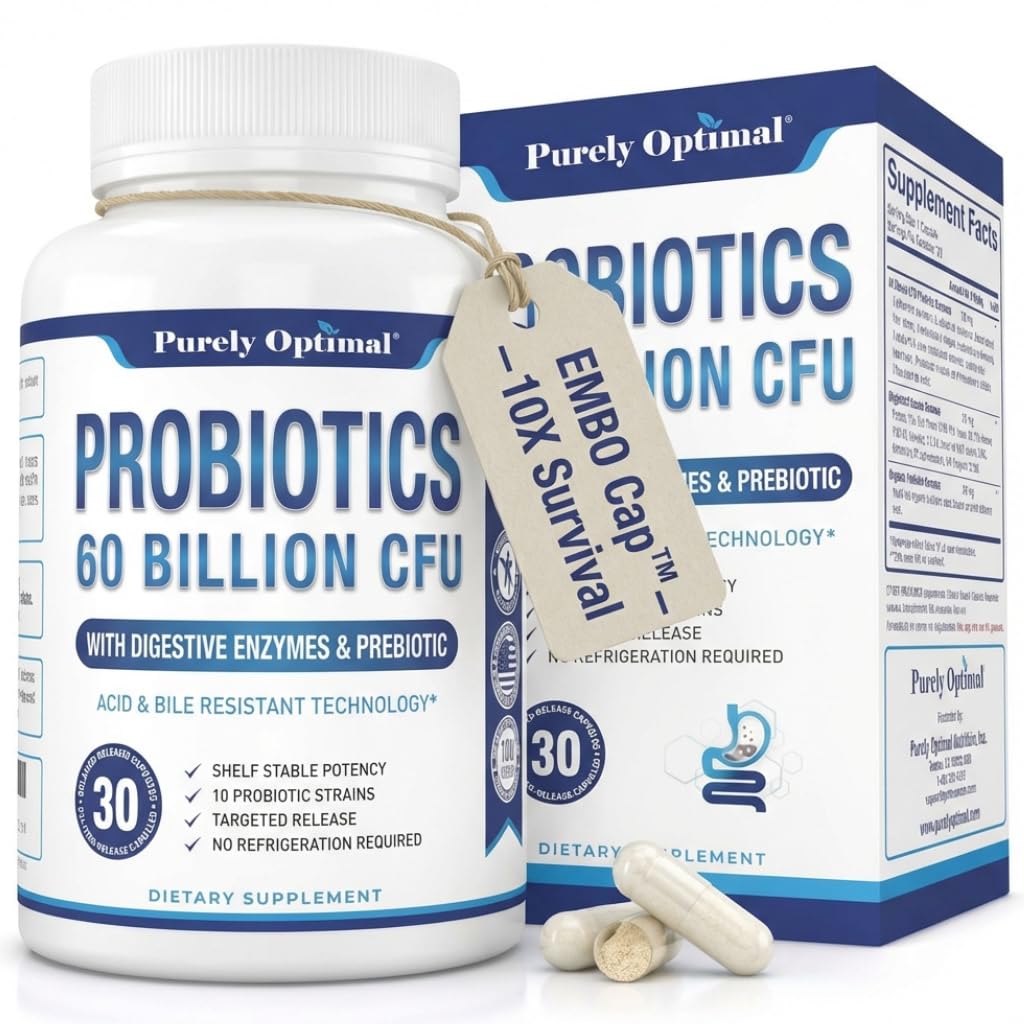 Čistě Optimální Premium Probiotika 60 miliard CFU w / Organic Prebiotics & Digestive Enzymy
