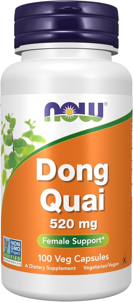Nyní doplňky, Dong Quai (Angelica sinensis) 520 mg, female Support *, 100 Veg Kapsle