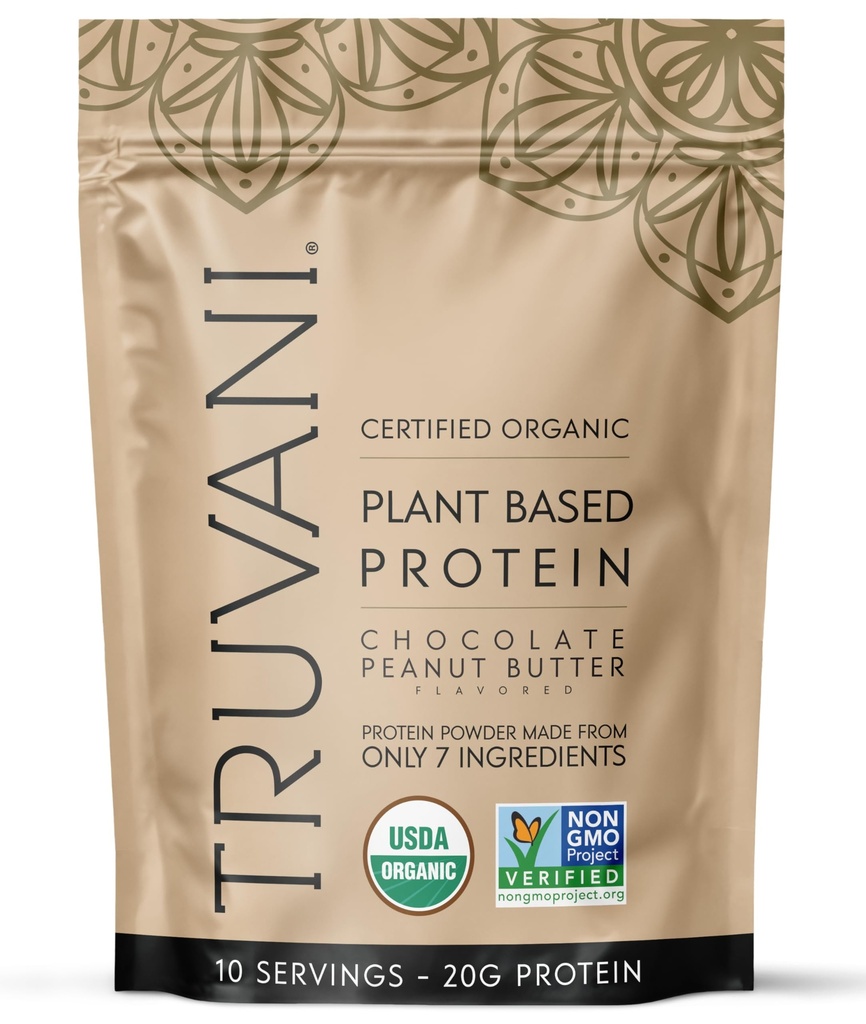 Truvani Vegan Pea Protein Powder 124; Chocolate Peanut Butter 124; 20g Organic Plant Based Protein 124; 10 Servingů 124; Keto Vigna 124; Gluten & mléčné výrobky zdarma 124; Nízké sacharidy 124; Žádný přidaný cukr