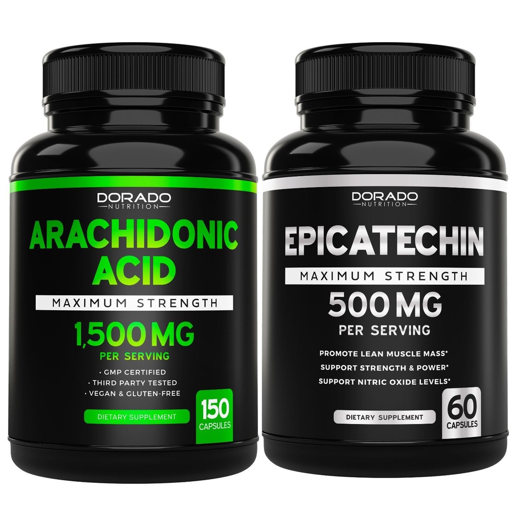 Arachidonická kyselina (150 kapslí) - Svalová a síla doplněk pro svalovou hmotu a obnovu pro muže a ženy a Epicatechin extrakt (60 kapslí) Podporuje Lean Muscle Pump & Gains - Non- GMO & Vegan