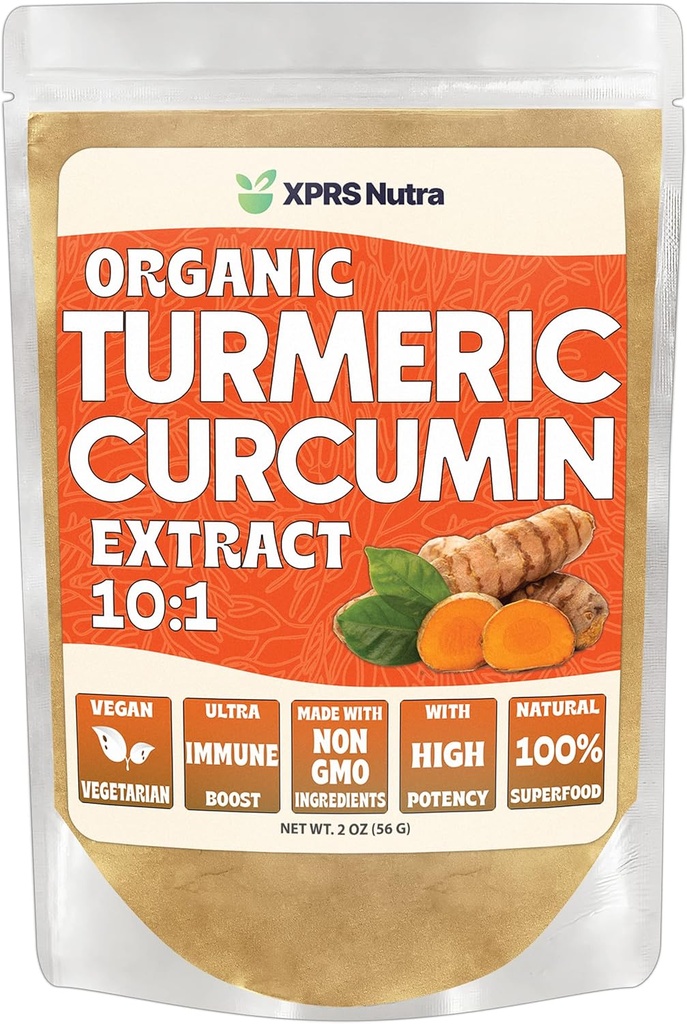 XPRS Nutra Organic Turmeric Curcumin Powder Extract 10: 1 - Premium USDA Organic Curcumin Powder for Imunity - Vegan Friendly Pure Curcumin for Gut Health (2 Ounce)