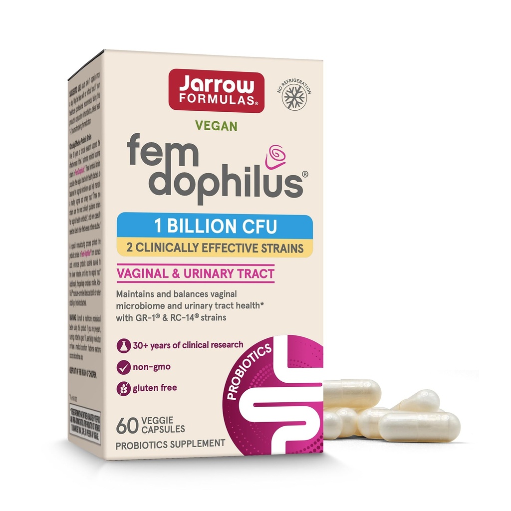 Jarrow Displaas Fem- Dophilus Vaginální Probiotika 1 Billion CFU S 2 Science- Backed Strains, Dietní dodatek pro Vaginální a Močové Trakt Podpora, 60 Kapsle, 60 Day Supply, Shelf- Stable Probiotika