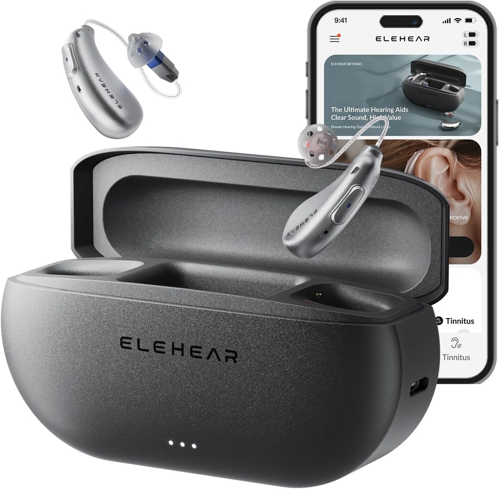 ELEHEAR- mimo OTC sluchových pomůcek, AI Powered Speech Enhancement a Tinnitus Masking, Superior kvalita zvuku, Připojení s iOS nebo Android zařízení přes Bluetooth 5.3, pro seniory a dospělé