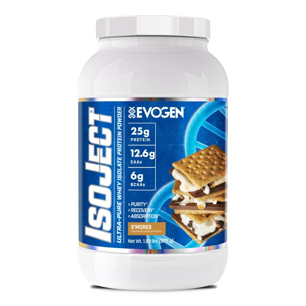 Evogen Isoject - Syrovátkový protein izolát 124; Ultra- čistý syrovátkový protein prášek s Ignitor Enzymy, BCAA a EAA 124; Enhanced Absorption & Recovery 124; S 'Mores Isop124; 25 Servings