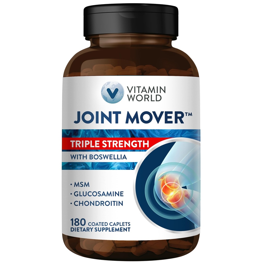 Vitamin svět Triple Strength Joint Mover, Glucosamine Chondroitin s MSM Joint Supplement, Collagen & Boswellia Serrata Extract, Support Joint Strength, Comfort & Flexibility, 180 Caplet
