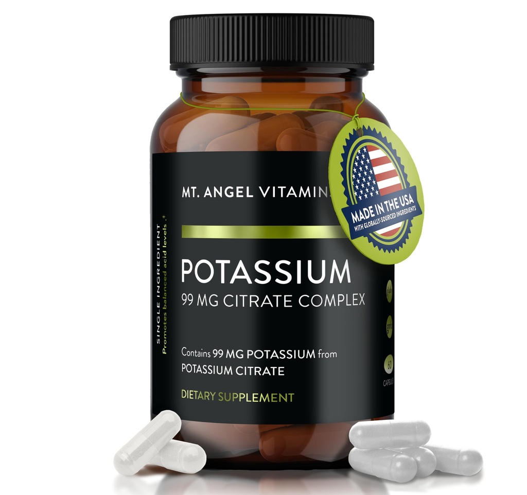 Mt. Angel Vitamíny - dodatek k draslíku, 99 MG Citrate Complex, 60 Kapsle