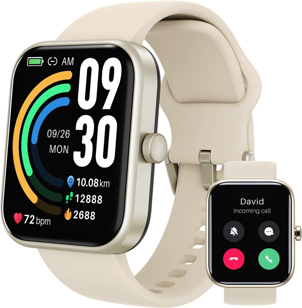 TOZO 2025 Nové aktualizované Smart Watch pro muže Ženy pro iPhone & Android, 1.83 "Fitness Tracker Bluetooth Call [Odpověď / Značka], IP68 Waterproof Sleep Monitor, 100 + Sport Modes Gold
