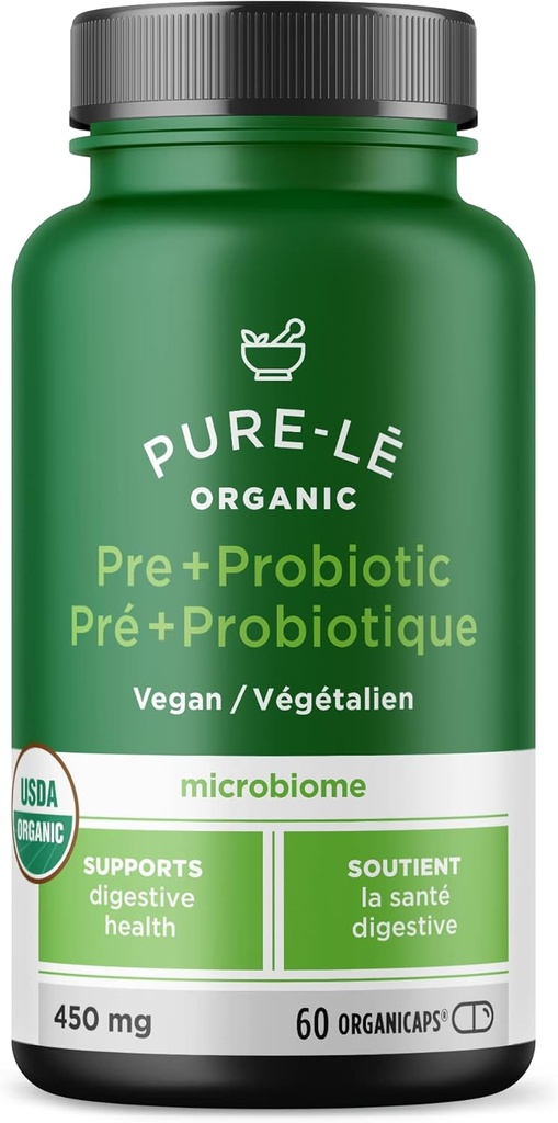 USDA Organic Prebiotic + Probiotic 60 Organicaps - Vegan Certified Organic Kosher Kompletní denní stravovací podpora. Všechny přírodní - Ultra Premium dietní doplněk.