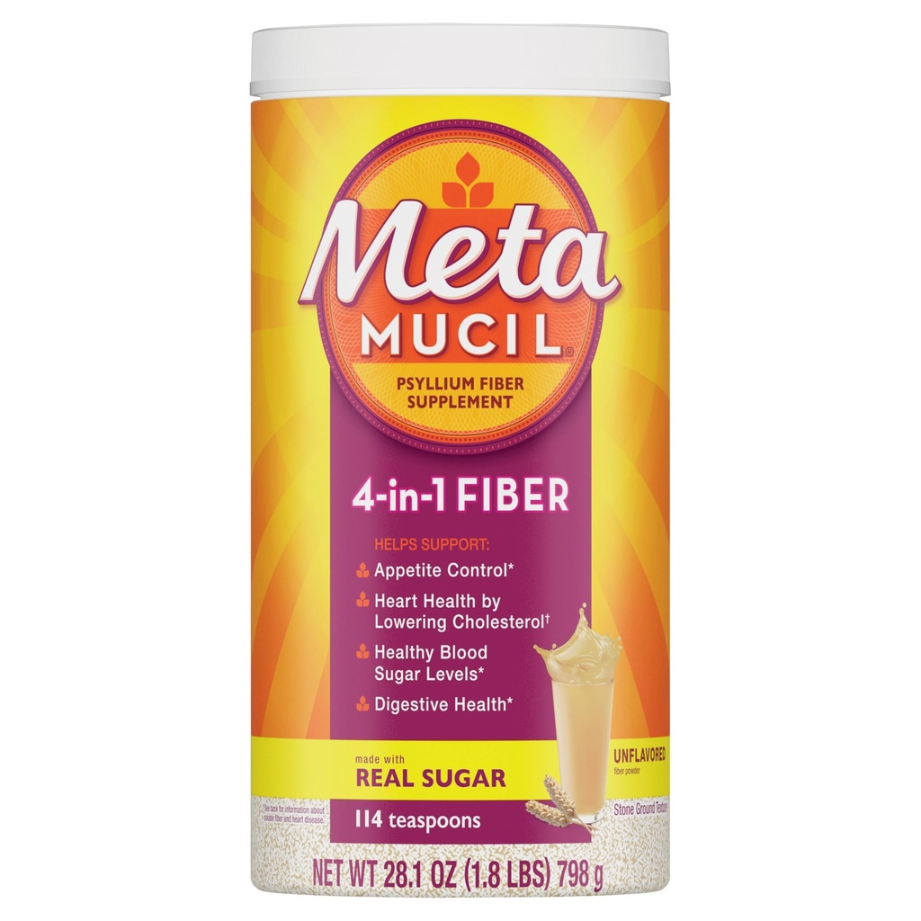 Metamucil, Psylium Husk Powder, Neochucené Původní textura, s cukrem, 114 Služebnictvo, 4-in-1 Příplatek k vláknu, Denní Psylium Husk Fiber Powder Podpora stravitelného zdraví podporou Regularity *