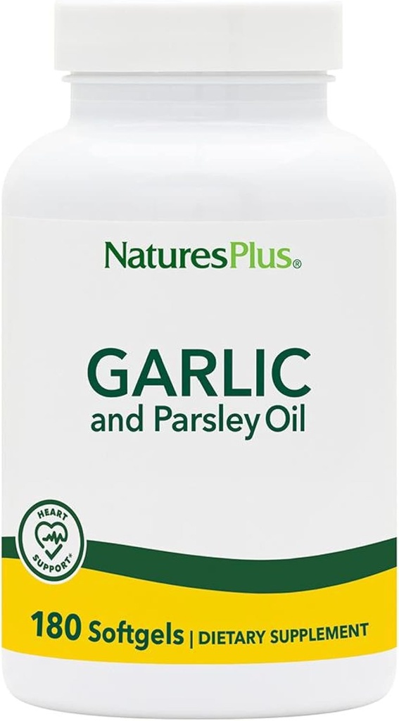 Natures Plus Česnek & Petržel - Přirozeně podporuje zdravou hladinu cholesterolu a krevního tlaku - 180 Softgels (180 Služeb)
