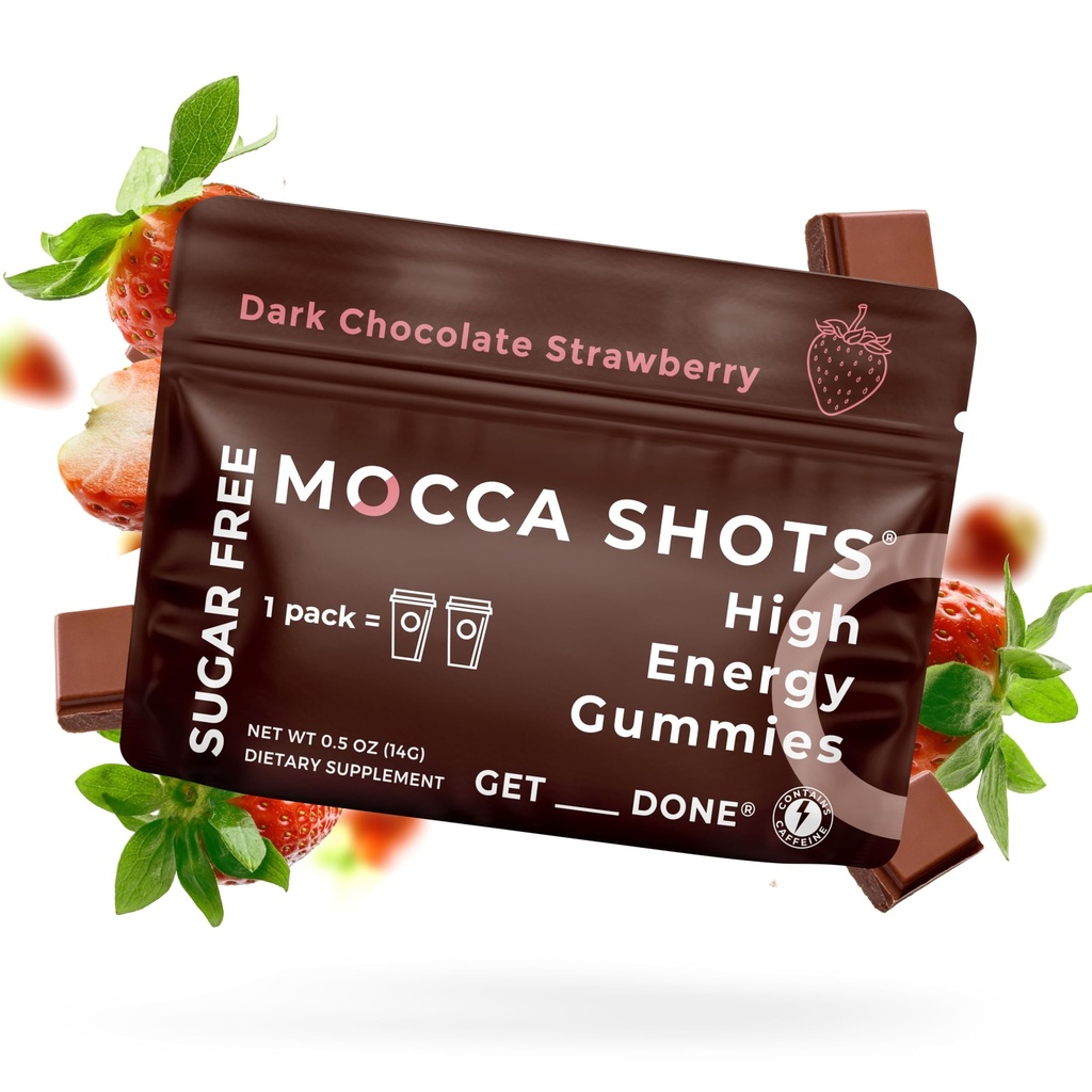 SGC nejvyšší koncentrace 100mg kofein na Gummy, 2 gumové na balení, 6- Pack Mocca Střelba Sugar- Free Jahodový Plant- based nootroppic Instant Energy s Ginkgo biloba, Theobromine.