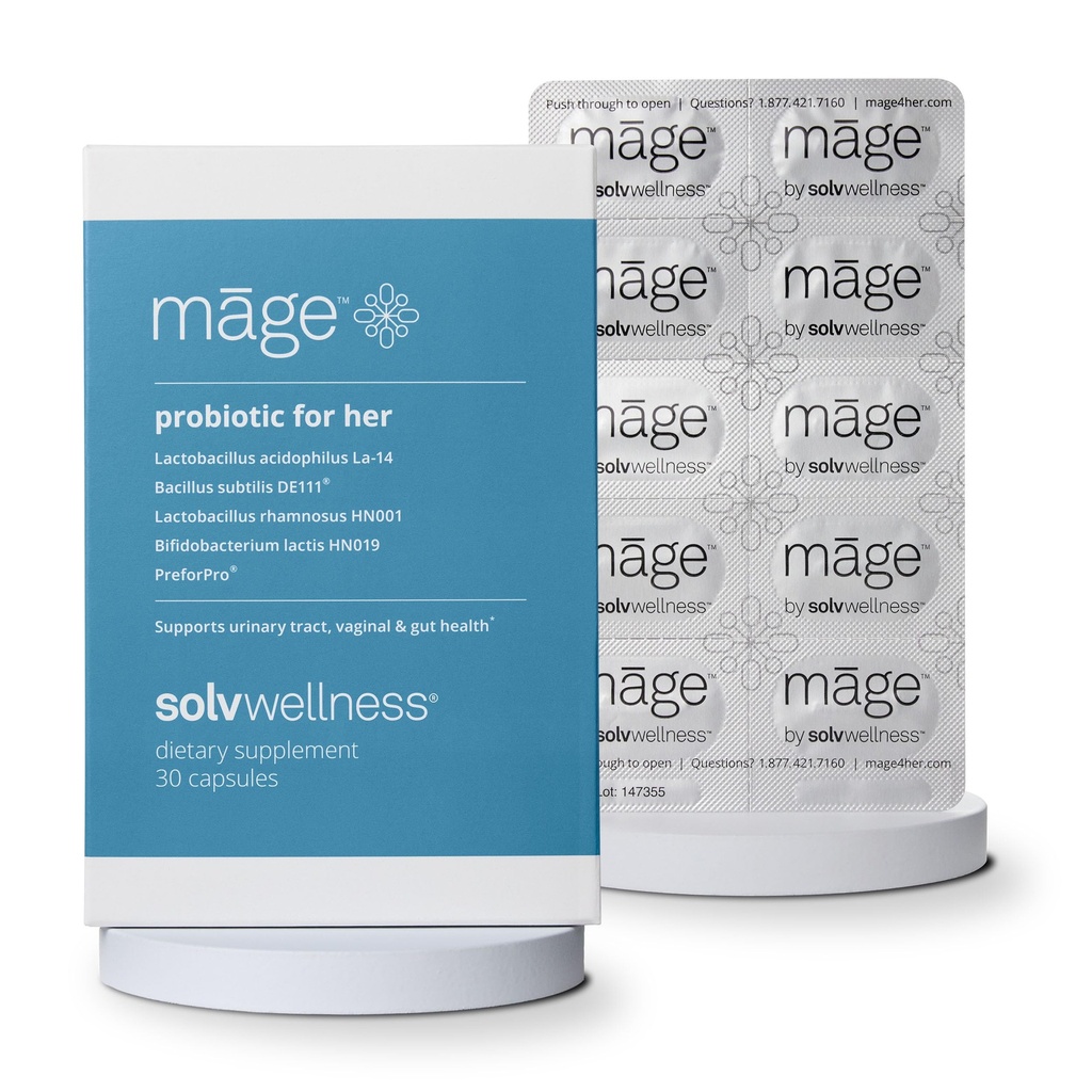 Māge by Solv Wellness Probiotic for Her, Daily Women 's Prebiotic and Probiotics Blend Nutritional Supplementary for Digestive, Vaginální PH Balance, Močová Trakt Podpora zdraví, 30 Kapsle