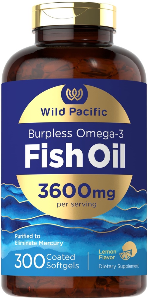 Carlyle Burless Fish Oil 3600 mg 3600 mg PHARMAN 124; 300 Softgels PHARMAN 124; s Omega33 Fatty Acids PHARMAN 124; Lemon Flavor PHARMAL 124; Non-GMO, gluten Free Supplement PHARMAL 124; podle Wild Pacific
