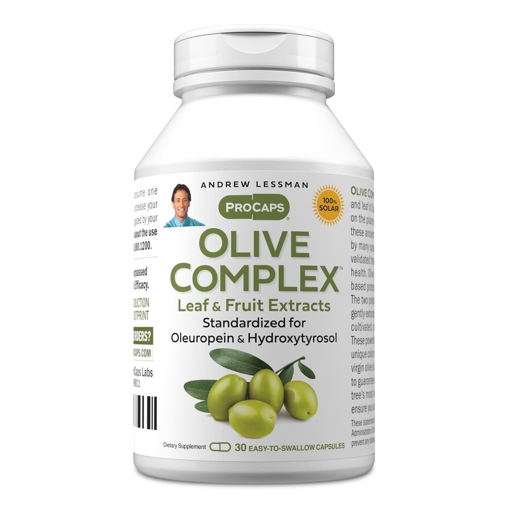 ANDREW LESSMAN Olive Complex - 30 Kapsle - Listové a ovocné extrakty. Standardizované pro Oleuropein a Hydroxytyrosol na podporu kardiovaskulární a imunitní zdraví. Snadné spolknutí tobolky