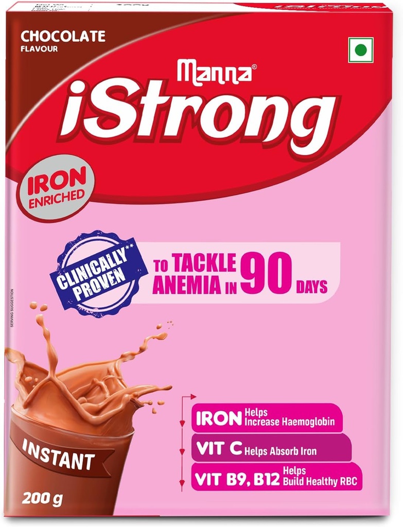 Manna i Strong 400g Železo obohacené Womens Zdravotní nápoj Mix (Čokoláda) Železný dodatek Železný zámek Formule s VIT C, B9, B12