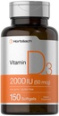 Horbaach Vitamin D3 2000IU Softgels CLAS124; 150 Count CLAS124; 50mcg Cholekalciferol CLAS124; Non- GMO & Gluten zdarma dodatek